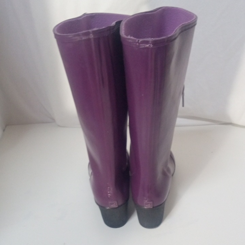 Purple Women's Lace-Up 2” Wedge Heels Rubber Boots, Size 9 - Picture 5 of 10